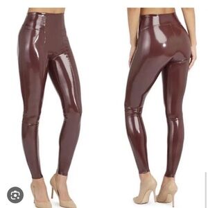 NWT Spanx Patent Faux Leather Leggings Ruby / Burgundy Large